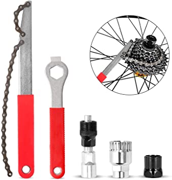 Odoland Bike Repair Tool Kit, Including Bike Crank Extractor with 16mm Spanner/Wrench, Bicycle Flywheel Chain Sprocket Remover Tool, Cassette Lock Ring Removal Tool