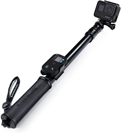 SANDMARC Pole - Black Edition: 42-103 cm Waterproof Extension Pole (Selfie Stick) for GoPro Hero 9, 8, Max, 7, 6, Fusion, Hero 5, 4, Session, 3 , 3, 2, HD & Osmo Action - with Remote Clip (Mount)