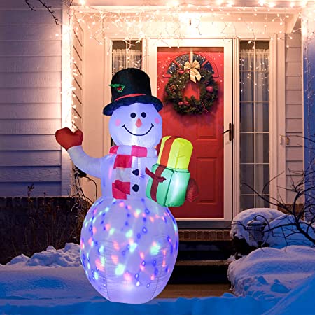 IIDEE 5ft Christmas Decorations Snowman Christmas Inflatables Blow Up Outdoor Christmas Decor Built-in LED Lights with Tethers, Stakes for Christmas Outdoor Yard Decoration