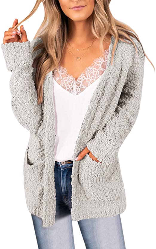 MEROKEETY Women's Button Down Long Sleeve Soft Chunky Cardigan Popcorn Sweater with Pockets