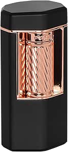 Xikar Meridian Triple Soft Flame Cigar Lighter, Powerful, Elegant, Innovative, Reliable Flint Ignition, Large Easy-to-Use Roller Bar, EZ-View Fuel Window, High Altitude Performance, Black & Rose Gold