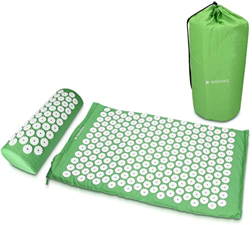 Navaris Acupressure Mat and Pillow Set - Acupuncture Mat for Back and Neck Pain Relief, Muscle Relaxation, Massage Therapy, Sciatica - Green