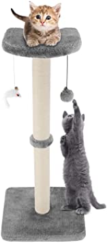 Akarden Cat Scratching Post for Kitty, with Natural Sisal Scratchers Post, Plush Platform and Hanging Toy Balls, Kittens & Cat Interactive Toys