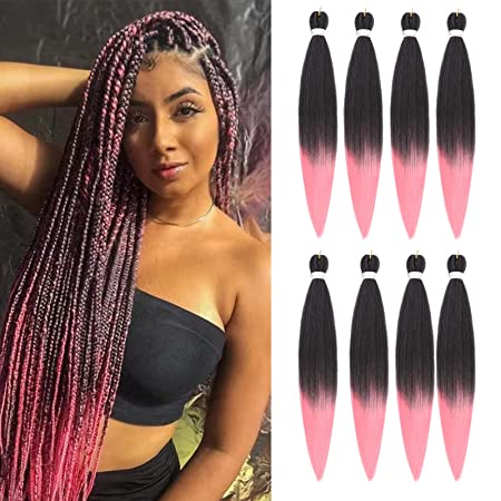 Pre Stretched Braiding Hair 26 Inch 8 Packs Professional Soft Yaki braiding Hair For Braids Hot Water Setting Synthetic Crochet Hair Extensions (26 Inch (Pack of 8), 1B/Pink)