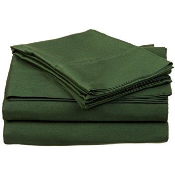 100% Premium Long-Staple Combed Cotton 300 Thread Count Twin XL 3-Piece Sheet Set, Deep Pocket, Single Ply, Solid, Hunter Green