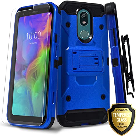 STARSHOP LG Stylo 5 Case, with [Tempered Glass Screen Protector Included] Full Cover Shockproof Armor Dual Layers Phone Cover with build in Kickstand and Locking Belt Clip-Blue