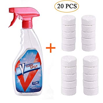 Leegoal Multifunctional Effervescent Spray Cleaner with A Bottle, [2018 New] All Purpose Glass Cleaner Concentrated Glass Cleaner Tablets Car Auto Windshield Washer Fluids Detergent, White, 20 PCS