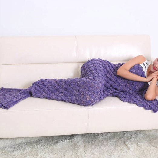 BTOZ Handmade Mermaid Tail Blanket for Adults,Warm Sofa Quilt Living room blanket for Adults and Kids 190cmX90cm（74.8 inch x35.4 inch ) (purple)