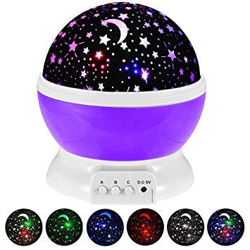 GRDE Galaxy Constellation Night Light - 4 Bright Colours with 360 Degree Moon Star Projection and Rotation - Kids Baby Bedroom and Nursery - Great Gift Idea