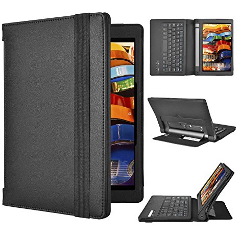 Lenovo YOGA Tab 3 8 Keyboard case, KuGi ® High quality Ultra-thin Detachable Bluetooth Keyboard Stand Portfolio Case / Cover for Lenovo YOGA Tablet 3 8 inch tablet. (Black)