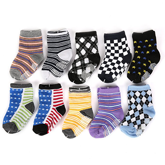 Dimore 10-Pack Cotton Non-skid Baby Socks Baby Socks Gift Set, Bright Colored Socks – Kid Socks - Newborn Footie(2 Styles)