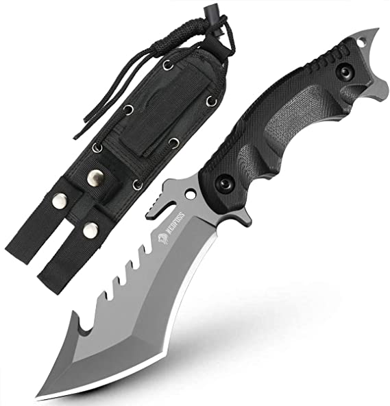 NedFoss 9" Fixed Blade Tactical Knife, 440 Stainless Steel Survival Hunting Knife w/G10 Handle and Sheath for Outdoor Camping, Fishing