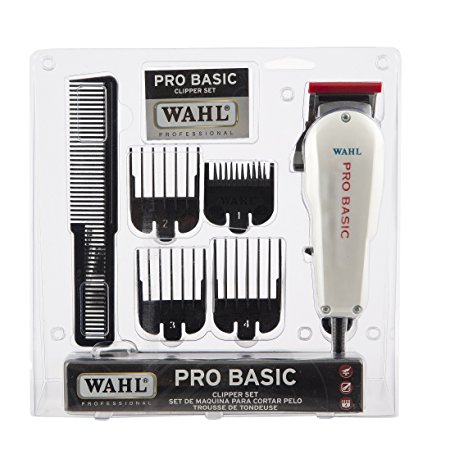 Wahl Professional Pro Basic Clipper Set #8255, White – Great On-the-Go Clipper for Barbers and Stylists – Powerful Standard Electromagnetic Motor