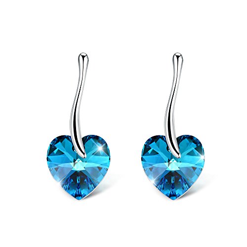 T400 Jewelers "Love Romance" Heart Stud Earrings Made with Swarovski Crystals(Blue/Purple)