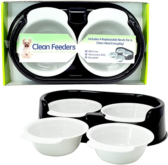 Rapid Brands Cali Pets Clean Feeder with Replacement Bowls | No-Mess Food Bowl for Cat & Small Dog | Dishwasher-Safe & BPA-Free