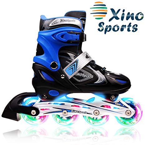 XinoSports Inline Roller Skates with Light Up Illuminating Wheels, for Growing Girls and Boys Ages 5-20 …
