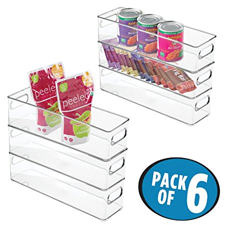 mDesign Kitchen Storage Organizer Bins for Refrigerator, Freezer, Pantry - Pack of 6, 4" x 4" x 14.5", Clear