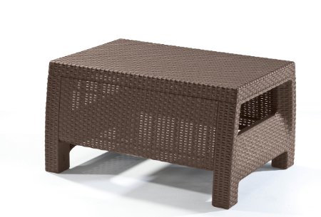 Keter Corfu Coffee Table Modern All Weather Outdoor Patio Garden Backyard Furniture, Brown