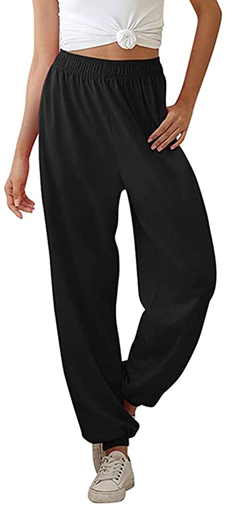 MEROKEETY Women's Active High Waisted Jogger Sweatpants Baggy Lounge Pants with Pockets