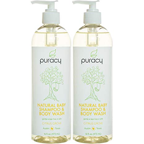Puracy 100% Natural Baby Shampoo & Body Wash - Sulfate-Free - THE BEST Bubble Bath - Developed By Doctors for Children of All Ages - Gentle - Tear-Free - Hypoallergenic - Citrus Essential Oils, 16 ounce (Pack of 2)