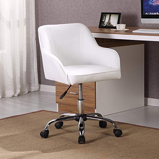 Belleze Mid Back Desk Task Office Chair Padded Seat Lumbar Support Velvet Fabric Adjustable Height, White