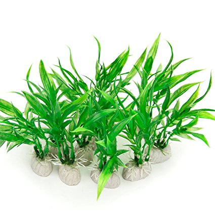 10 Pack Artificial Aquarium Plants, Small Size 4 inch Approximate Height Comsun Fish Tank Decorations Home Décor Plastic Green
