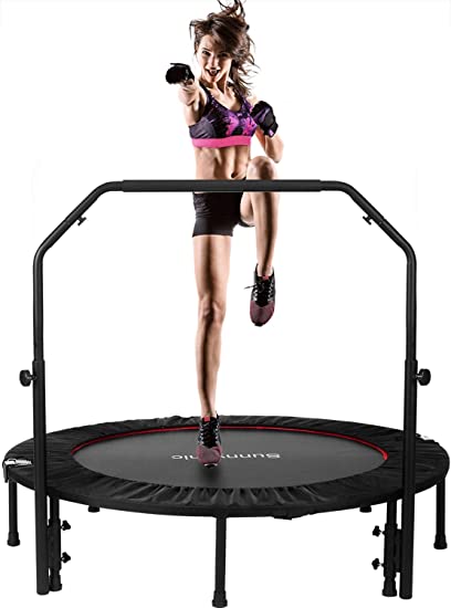 Sunnychic 48" Foldable Fitness Trampolines, Rebound Recreational Exercise Trampoline with 4 Level Adjustable Heights Foam Handrail, Jump Trampoline for Kids and Adults Indoor&Outdoor, Max Load 440lbs
