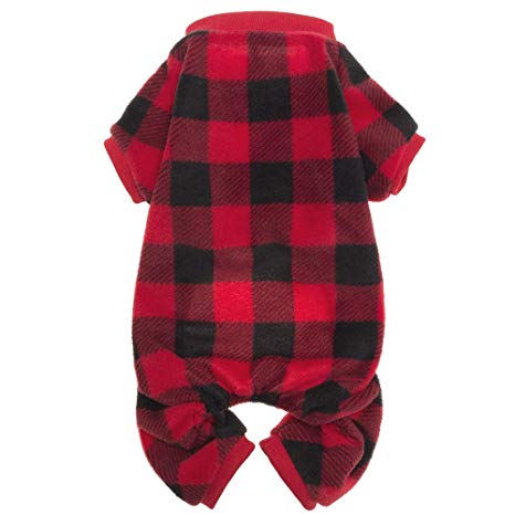 SCENEREAL Pet Pajamas for Dogs Red Plaid Sweaters Soft Clothes