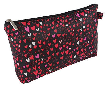 Toiletry Bags Make up Bag Cosmetic Holder or Travel Wash Bag for Women, Black with heart pattern