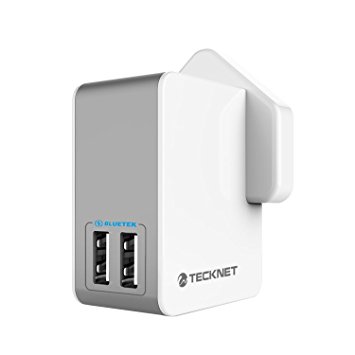 USB Charger, TeckNet PowerZone C2 18W/3.4A 2 Port USB Plug Wall Charger with BLUETEK Smart ChargiFast Charging: Cutting edge BLUETEK technology maximizes compatibility with connected devices to enable charge speeds of up to 2.4 amps per port, 3.4A in totalng Technology for iPhone 7 / 6s / Plus, iPad Pro / Air 2 / mini, Galaxy S7 / S6 / Edge / Plus, Note 5 / 4, LG, Nexus, HTC and More