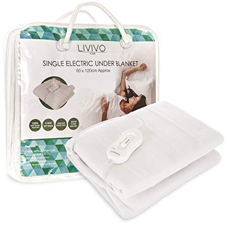 LIVIVO ® Electric Under Blanket – Soft and Comfortable Heated Sheet with 3 Heat Settings – Secures to Bed with Ties - Machine Washable with Detachable Control – Overheat Protection (Single)