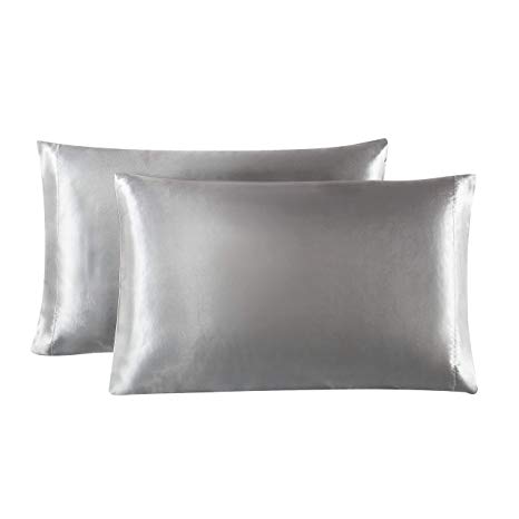 Love's cabin Silk Satin Pillowcase for Hair and Skin (Light Grey, 20x36 inches) Slip King Size Pillow Cases Set of 2 - Satin Cooling Pillow Covers with Envelope Closure