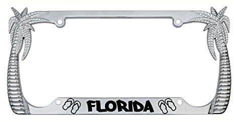 Florida Palm Tree Design Chrome Metal Auto License Plate Frame Car Tag Holder with car banner flag