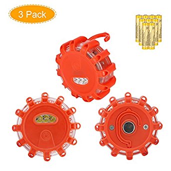 Coquimbo LED Road Flares Emergency Disc Beacon Roadside Safety Light Flashing Warning Roadside Lights for Car Truck Boat with Batteries ( Pack of 3 )