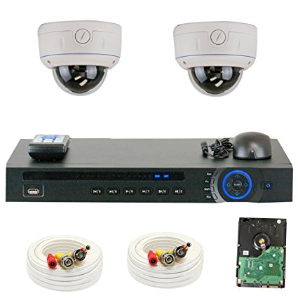 GW Security 1080P HD-CVI 4 Channel Video Security Camera System - Two 2MP Weatherproof 2.8-12mm Varifocal Zoom Dome Cameras, 30-IR LED 80ft Night Vision, Long Distance Transmit Range (984ft), Pre-Installed 500GB HDD