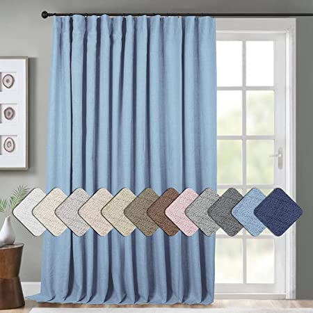 INOVADAY Thermal Sliding Door Curtains 100% Blackout Extra Wide Patio Door Curtains Linen Textured Farmhouse Sliding Glass Door Curtain Drapes (W100 x L108, 1 Panel, Blue)