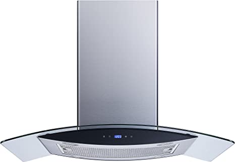 Winflo 36 In. Convertible Stainless Steel Glass Island Range Hood with Mesh Filter and Touch Sensor Control