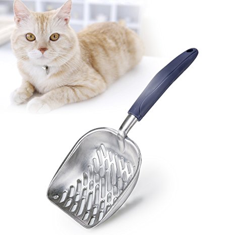 CO-Z Solid Aluminum Alloy Cat Litter Scoop Sifter Deep Shovel with Flexible Long Handle (1PC)