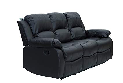 Athon furniture Black 3 2 1 seater, Double, Armchair Recliner Full Sofa set, Quality Premium Leather settee, Couche suite