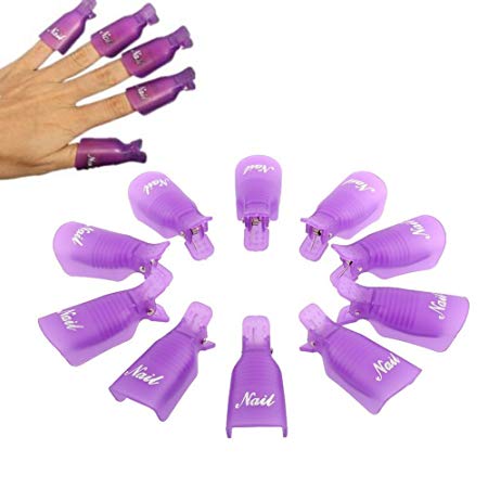 EVERMARKET 10pcs Durable Reusable Plastic Nail Art Polish Soak Off Remover Wrap Cleaner Clip Cap Tool (Purple)