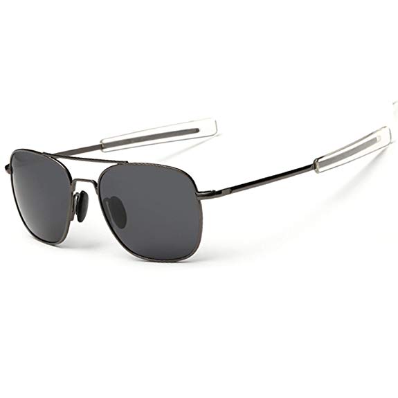 WELUK Men's Pilot Aviator Sunglasses Polarized 55mm Military Style with Bayonet Temples