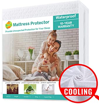 SOPAT Mattress Protector Mattress Overlays100% Waterproof Mattress Pad Cover 3D Air Fabric, Hypoallergenic Breathable Soft Cover-Vinyl Free(Super King 180x200cm, White)