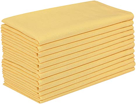 Cotton Flax Fabric Dinner Napkins (Set of 12, 19x19 inches) Tailored with Mitered Corners and a Generous Hem, Cotton Napkin, Soft and Comfortable, Ideal for Events and Regular Home Use, Yellow
