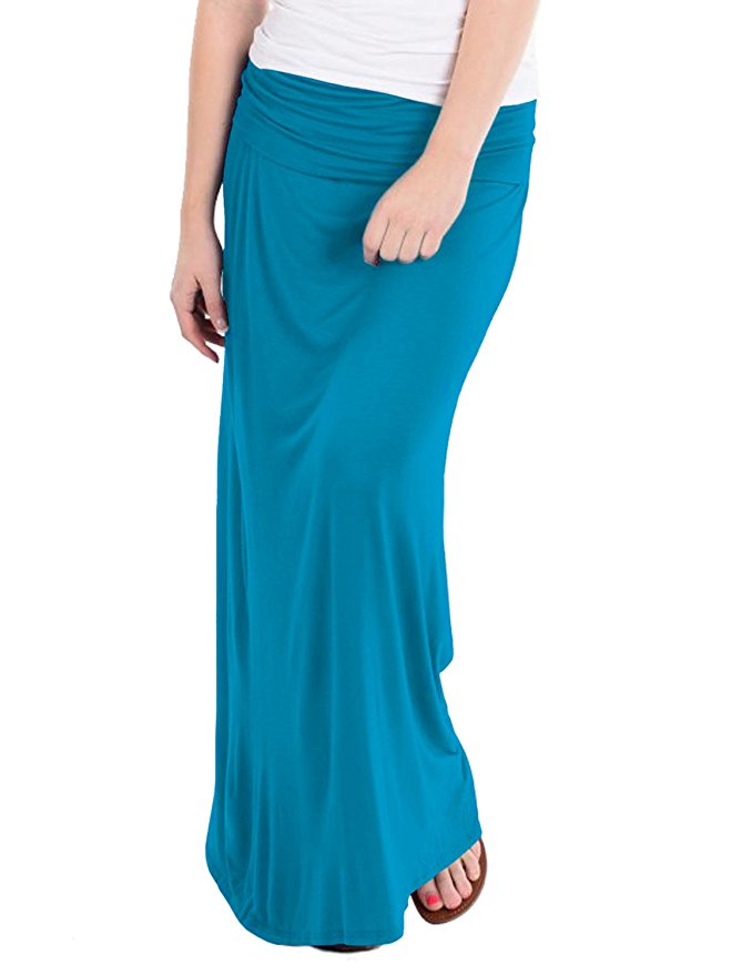 H & C Women Versatile Fold Over Waist Maxi Skirt/Convertible Dress