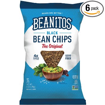 Beanitos Black Bean Chips with Sea Salt, Plant Based Protein, Good Source Fiber, Gluten Free, Non-GMO, Vegan, Corn Free Tortilla Chip Snack, 6 Ounce (Pack of 6)