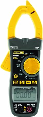 General Tools CM660 Dual Display Amp Clamp with AC/DC Amps, True RMS, Non-Contact Voltage Detector, 750V, 600A, 0.01A Resolution