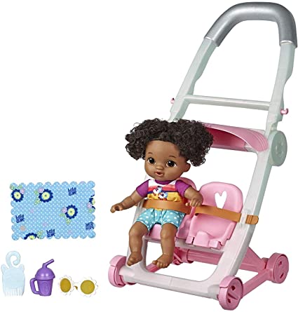 Baby Alive Littles, Push ‘N Kick Stroller, Little Lola, Black Hair Doll, Legs Kick, 6 Accessories, Toy for Kids Ages 3 Years Old & Up