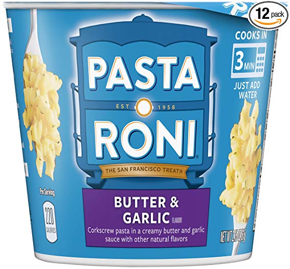 Pasta Roni Cups, Butter Garlic Pasta Mix, 2.15 oz (Pack of 12 Cups)