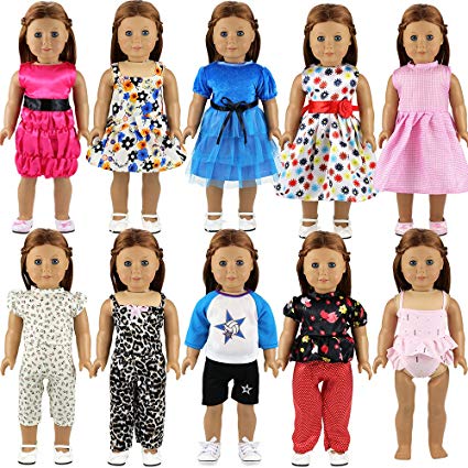 BARWA 10 Sets Doll Clothes 5 Sets Clothes Outfits and 5 Sets Dress for American Girl Doll 18 Inch Dolls Xmas Gift