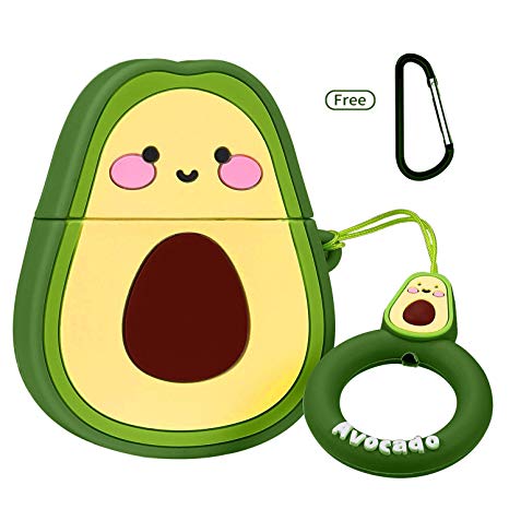 Coralogo Compatible with Airpods 1/2 Cute Case,Cartoon Character Silicone Fruit Airpod Designer Skin Kawaii Funny Fun Cool Keychain Design Cover Kids Teens Air pods Cases for Girls Boys(3D Avocado)